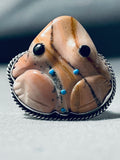 Ben Begaye (d.) Unique Native American Navajo Shell Sterling Silver Frog Ring-Nativo Arts