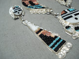 Expressive Vintage Native American Zuni Turquoise Sterling Silver Necklace And Earring Set Old-Nativo Arts
