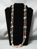 Native American Amazing Vintage Santo Domingo Royston Turquoise Coral Sterling Silver Necklace-Nativo Arts
