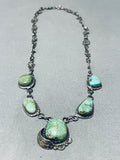 Very Old Vintage Native American Navajo Green Turquoise Sterling Silver Leaf Necklace Old-Nativo Arts