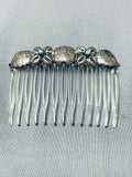 Unique Vintage Native American Navajo Blue Gem Turquoise Sterling Silver Hair Comb-Nativo Arts