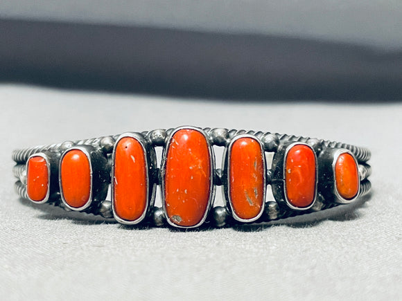 Important Albert Payton Wire Exprt Vintage Native American Navajo Coral Sterling Silver Bracelet-Nativo Arts