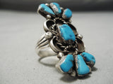 Towering Vintage Native American Navajo Blue Gem Turquoise Sterling Silver Ring Old-Nativo Arts
