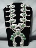 300+ Gram Vintage Native American Navajo Green Turquoise Sterling Silver Squash Blossom Necklace-Nativo Arts