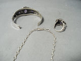 Dynamic Native American Navajo Amethyst Sterling Silver Necklace, Bracelet, Ring, Earrings Set-Nativo Arts