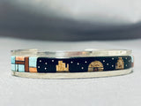 Signed Midnight Sky Native American Navajo Turquoise Sterling Silver Bracelet-Nativo Arts