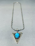 Fantastic Vintage Native American Navajo Kingman Turquoise Sterling Silver Triangle Necklace-Nativo Arts