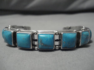 Striking Vintage Native American Navajo Domed Morenci Turquoise Sterling Silver Bracelet-Nativo Arts