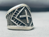 Heavy 4 Directions Vintage Native American Navajo Sterling Silver Yazzie Ring-Nativo Arts