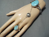 Marvelous Vintage Native American Navajo Blue Diamond Turquoise Sterling Silver Slave Bracelet-Nativo Arts