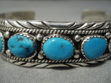 Superior Vintage Native American Navajo Blue Turquoise Sterling Silver Bracelet-Nativo Arts