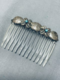 Unique Vintage Native American Navajo Blue Gem Turquoise Sterling Silver Hair Comb-Nativo Arts