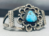 Flower Medallion Vintage Native American Navajo Turquoise Sterling Silver Bracelet Old-Nativo Arts