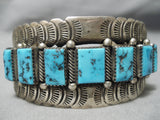 One Of The Best Vintage Native American Navajo Squared Turquoise Sterling Silver Bracelet Old-Nativo Arts