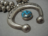 317 Gram Vintage Native American Navajo Sterling Silver Turquoise Squash Blossom Necklace-Nativo Arts