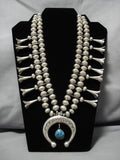 317 Gram Vintage Native American Navajo Sterling Silver Turquoise Squash Blossom Necklace-Nativo Arts