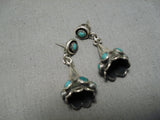 Extremely Rare Vintage Native American Navajo Snake Eyes Turquoise Sterling Silver Cone Earrings-Nativo Arts
