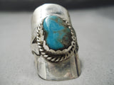 Amazing Huge Vintage Native American Navajo Blue Turquoise Sterling Silver Ring Old-Nativo Arts