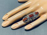 Dazzling Native American Navajo Coral Sterling Silver Ring-Nativo Arts