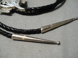Important Native American Navajo Horny Toad Sterling Silver Turquoise Bolo Tie-Nativo Arts