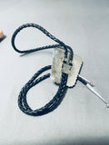 Magnificent Vintage Native American Navajo Pilot Mountain Turquoise Sterling Silver Bolo Signed-Nativo Arts
