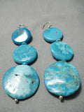 Rare 3 Tier Vintage Native American Navajo Carico Lake Turquoise Sterling Silver Earrings-Nativo Arts