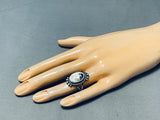 Rare Vintage Native American Navajo White Buffalo Turquoise Sterling Silver Ring-Nativo Arts