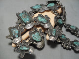 Biggest Vintage Native American Navajo Green Turquoise Sterling Silver Squash Blossom Necklace-Nativo Arts