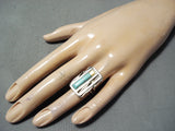 Huge Rare Vintage Native American Zuni Signed Turquoise Sterling Silver Shell Ring Old-Nativo Arts