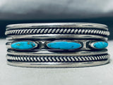 Outstanding Vintage Native American Navajo Blue Diamond Turquoise Sterling Silver Bracelet-Nativo Arts