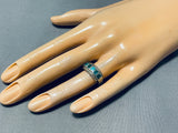 Fascinating Vintage Native American Navajo Blue Green Turquoise Inlay Sterling Silver Ring-Nativo Arts