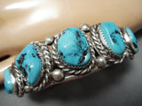 Tremendous Vintage Native American Navajo Sleeping Beauty Turquoise Sterling Silver Bracelet Old-Nativo Arts