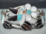 Detailed Intricate Vintage Native American Zuni Hummingbird Turquoise Sterling Silver Bracelet-Nativo Arts