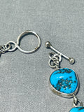 Superb Native American Navajo Signed 8 Sleeping Beauty Turquoise Sterling Silver Bracelet-Nativo Arts
