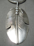 Intricate!! Native American Navajo Hand Carved Sterling Silver Feather Necklace-Nativo Arts