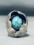 Intricate Matrix Vintage Native American Navajo Turquoise Sterling Silver Ring Old-Nativo Arts