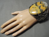 Colossal Bumble Bee Stone Native American Navajo Sterling Silver Leaves Bracelet Cuff-Nativo Arts