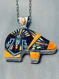 148 Gram Rare Intricate Native American Navajo Turquoise Sterling Silver Bear Necklace-Nativo Arts