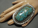 The Biggest Best Vintage Native American Zuni Robert Leekya #8 Turquoise Sterling Silver Ring-Nativo Arts