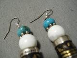 Amazing Vintage Native American Navajo Singer Turquoise Gold Sterling Silver Earrings-Nativo Arts