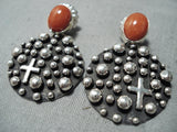 Outstanding Navajo Coral Sterling Silver Earrings Native American-Nativo Arts