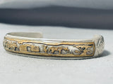 Fabulous Vintage Native American Navajo Sterling Silver And 12kgf Storyteller Bracelet Signed-Nativo Arts
