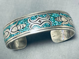 Signed Vintage Native American Navajo Turquoise Chip Inlay Sterling Silver Bracelet-Nativo Arts