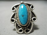 Exquisite Vintage Native American Navajo Blue Diamond Turquoise Sterling Silver Ring Old-Nativo Arts