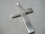 Impressive Vintage Native American Navajo Turquoise Gaspeite Sterling Silver Cross Pendant-Nativo Arts
