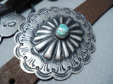 Detailed Vintage Native American Navajo Turquoise Sam Sterling Silver Concho Belt Old-Nativo Arts