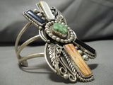 One Of The Tallest Vintage Native American Navajo Gaspeite Sterling Silver Bracelet Old-Nativo Arts