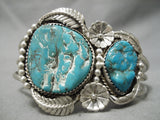 Huge 2 Stone Vintage Native American Navajo Spider Turquoise Sterling Silver Bracelet Old-Nativo Arts