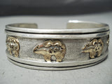 Excellent Vintage Native American Navajo Sterling Silver And Gold Bracelet Old-Nativo Arts