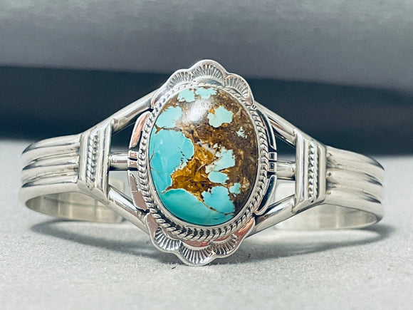 Gorgeous Native American Navajo Signed 8 Turquoise Dome Sterling Silver Bracelet-Nativo Arts